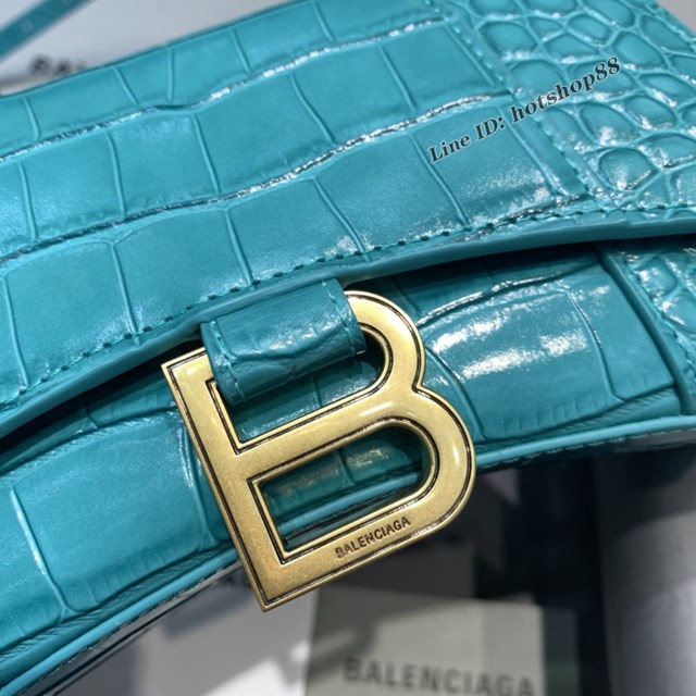 Balenciaga專櫃爆款mini號Hourglass手提肩背女包 巴黎世家亮藍色沙漏包 fyj1731